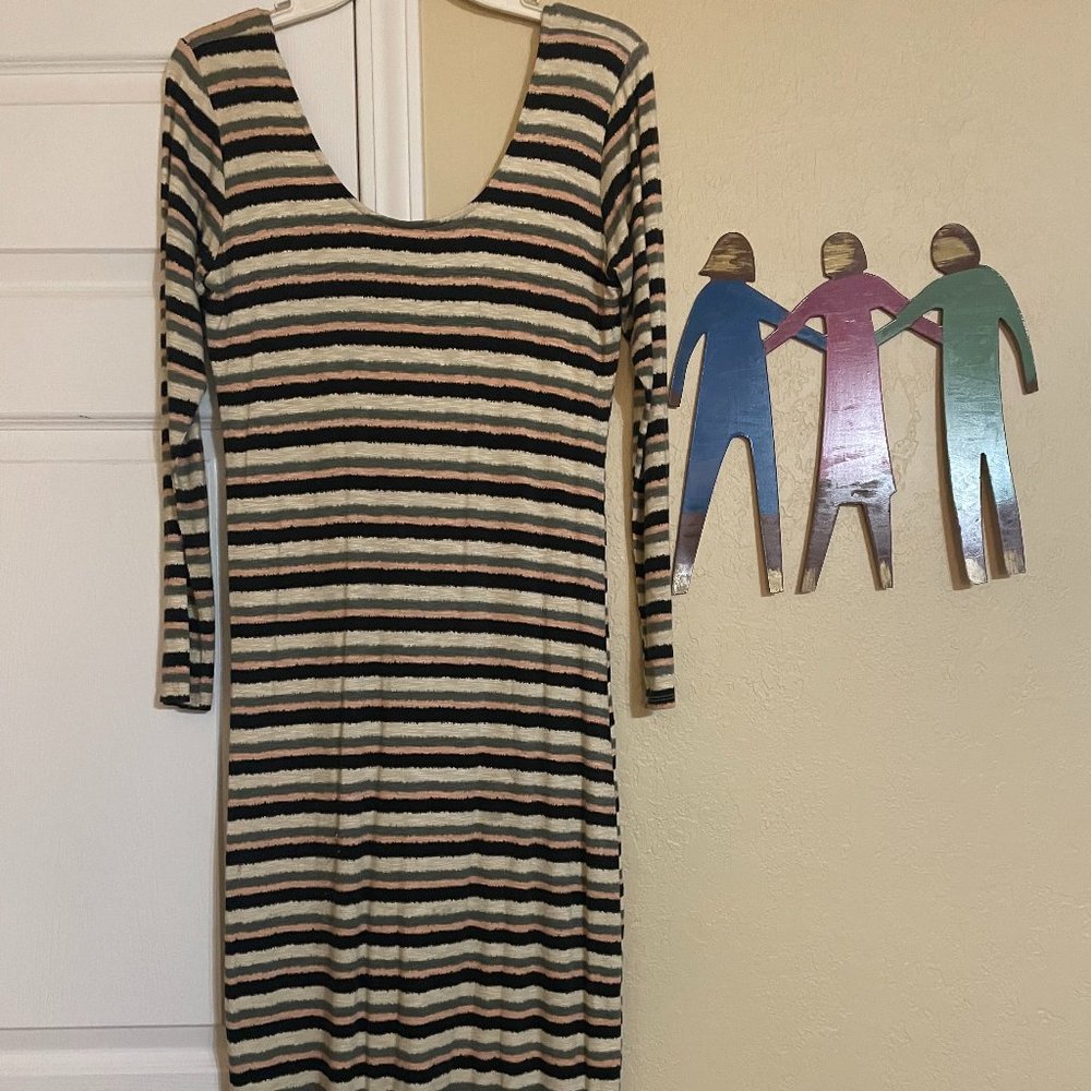 Dolan Dress, Sold by Anthropologie, Size M, Peach, Black, Gray, & Cream Stripes